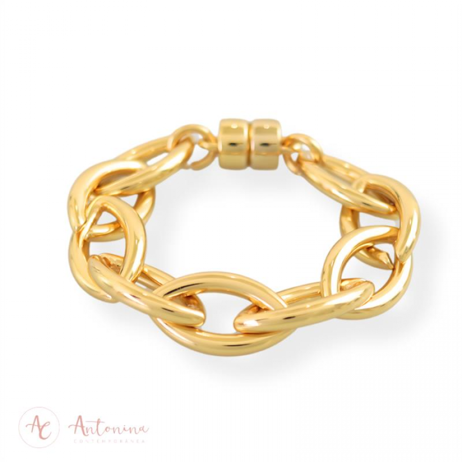 Pulseira Elos Navete Banhado Em Ouro 18k