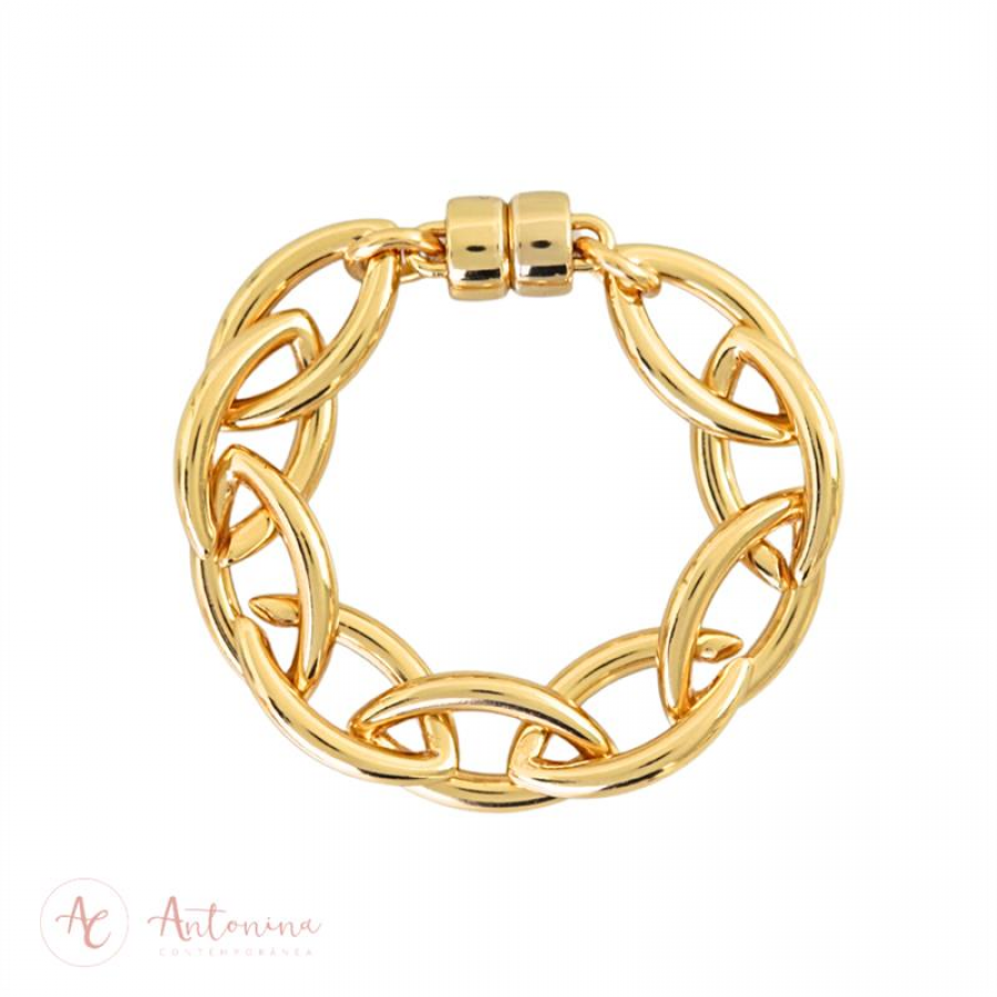 Pulseira Elos Navete Banhado Em Ouro 18k