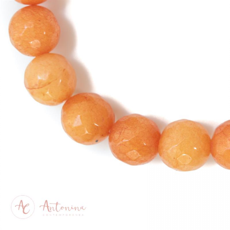 Pulseira Jade Laranja Com Fecho T Banhado Em Ouro 18k