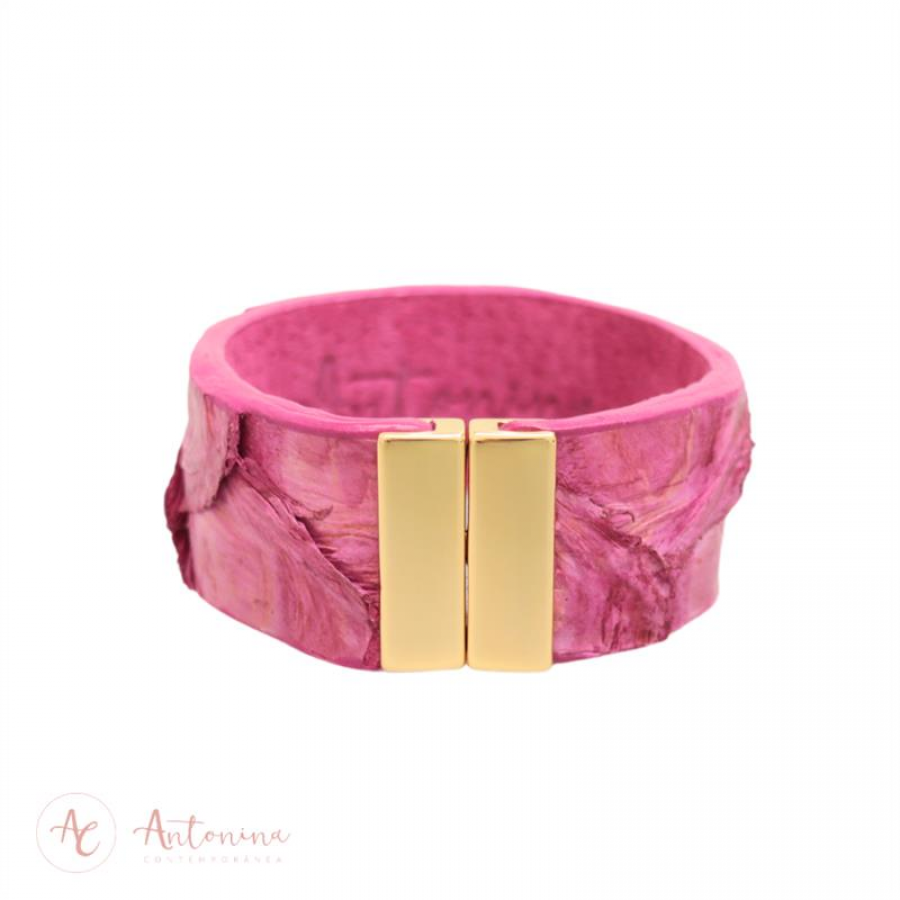 Pulseira De Pirarucu Pink Banhado Em Ouro 18k