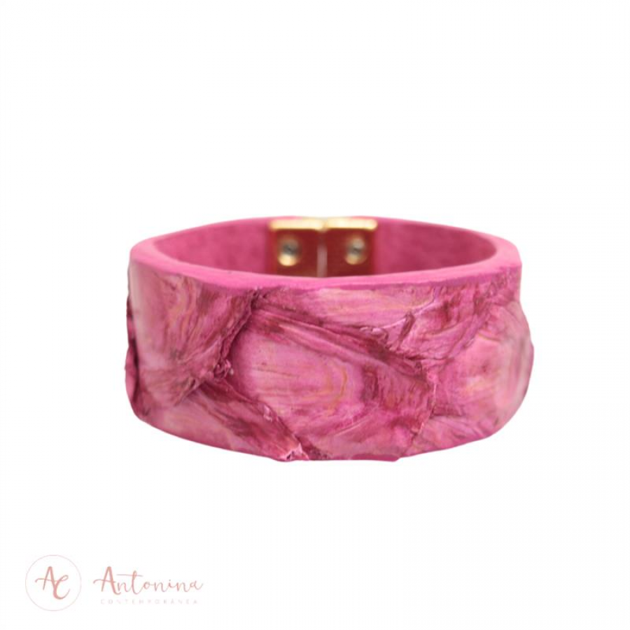 Pulseira De Pirarucu Pink Banhado Em Ouro 18k