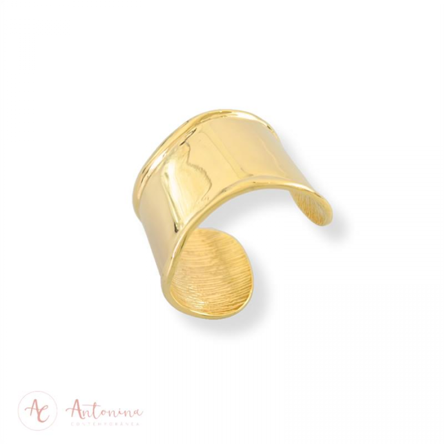 Bracelete Liso Largo Banhado Em Ouro 18k