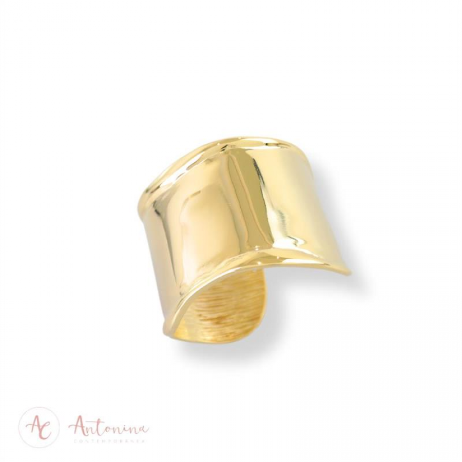 Bracelete Liso Largo Banhado Em Ouro 18k