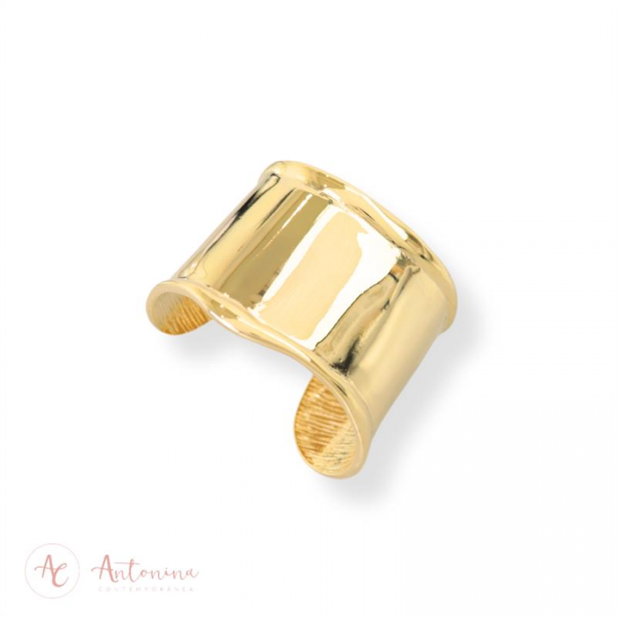 Bracelete Liso Largo Banhado Em Ouro 18k