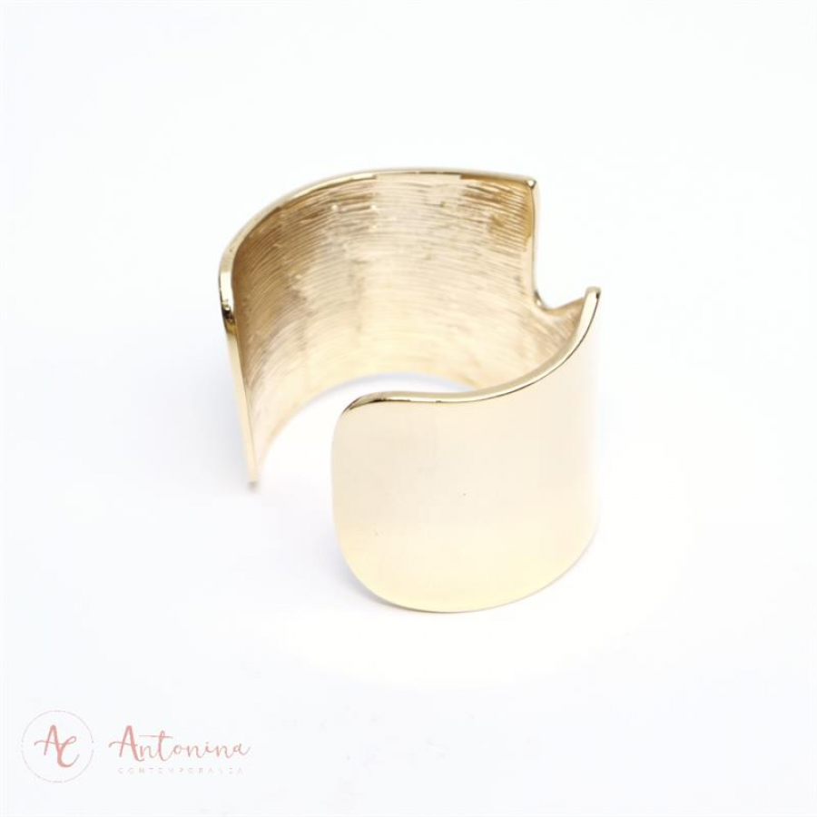 Bracelete Largo Formas Banhado Em Ouro 18k