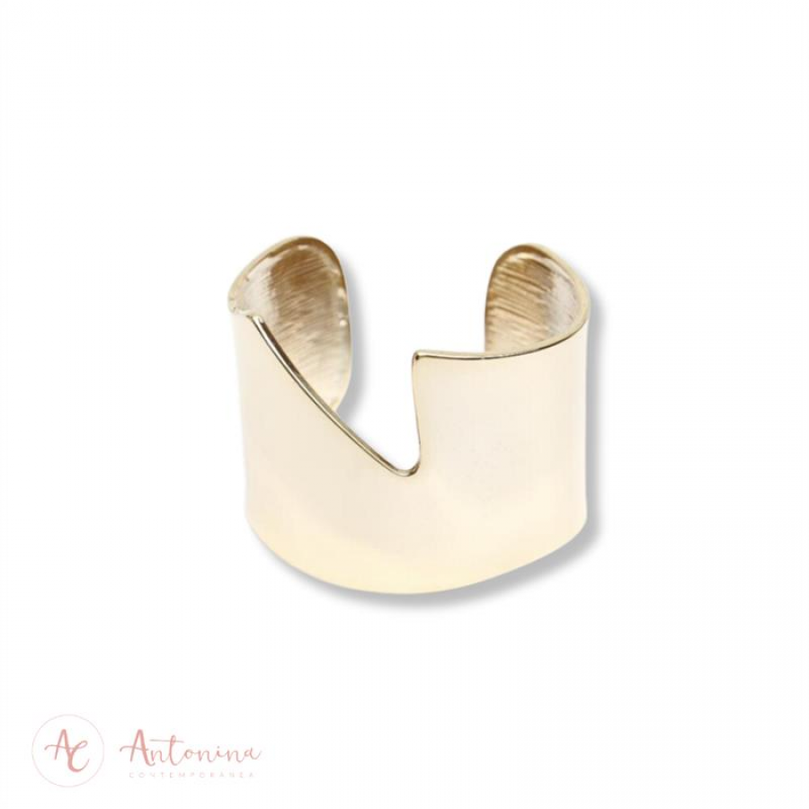 Bracelete Largo Formas Banhado Em Ouro 18k