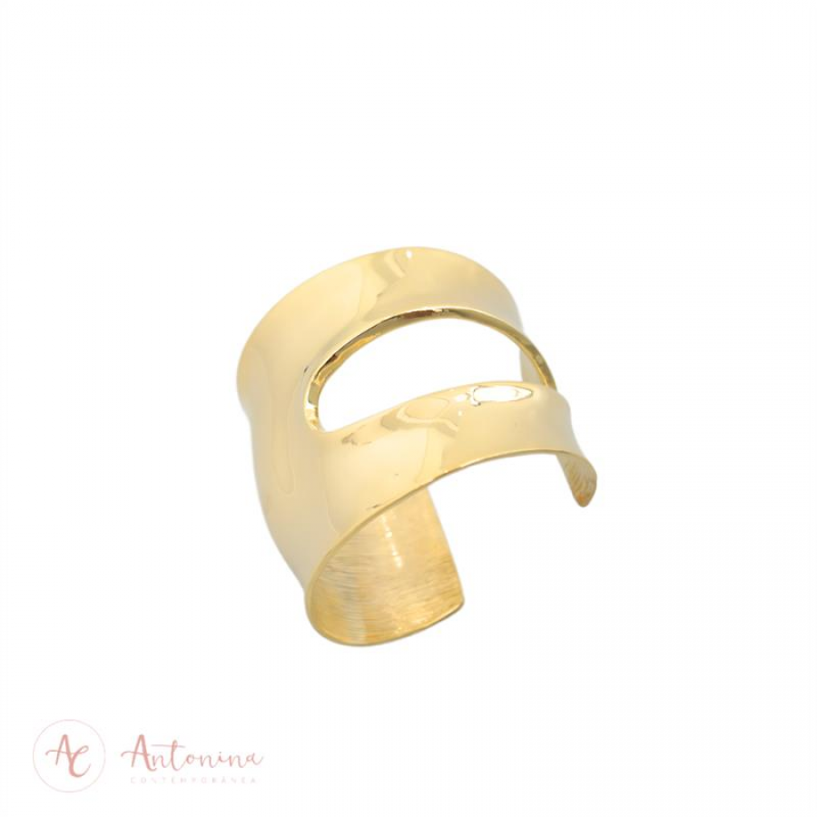 Bracelete Largo Vazado Banhado Em Ouro 18k