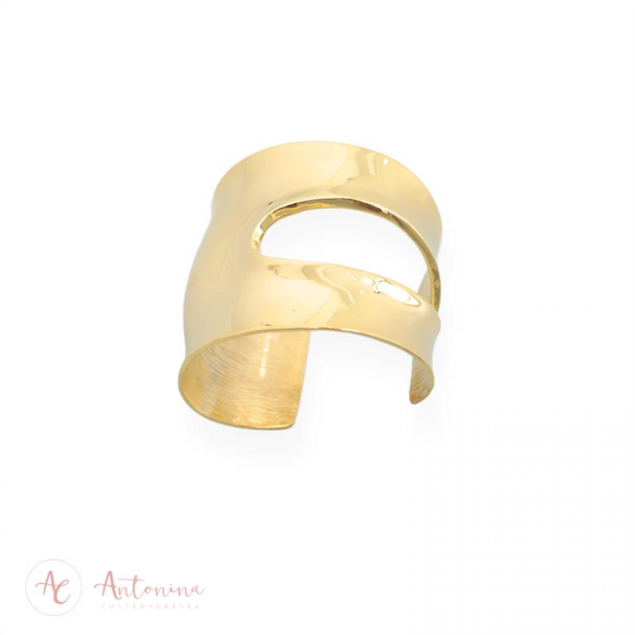 Bracelete Largo Vazado Banhado Em Ouro 18k